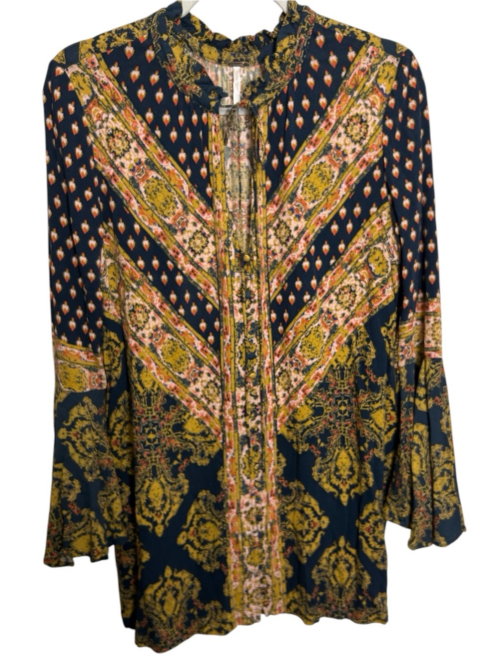 Free People "Magic Mystery" Boho Bell-Sleeve Tunic Top / Mini Dress Size Medium